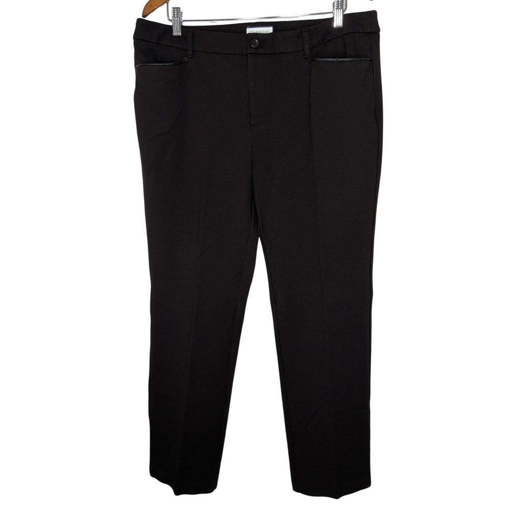 Charter Club Women's Pants Size 16‎ Brown Dress Pants with Faux Leather Trim